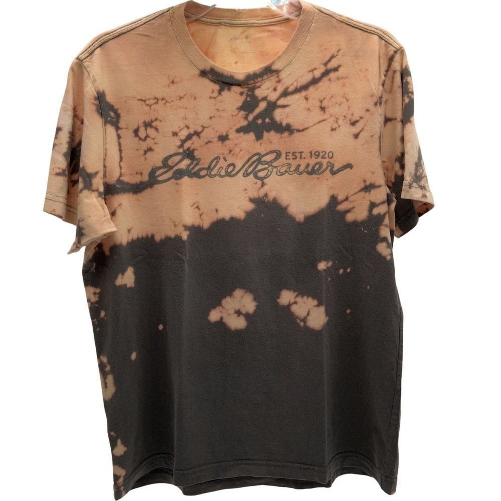 Eddie Bauer Gray Light-Orange Tie Dye Round Neck T-Shirt, Men's Size Small